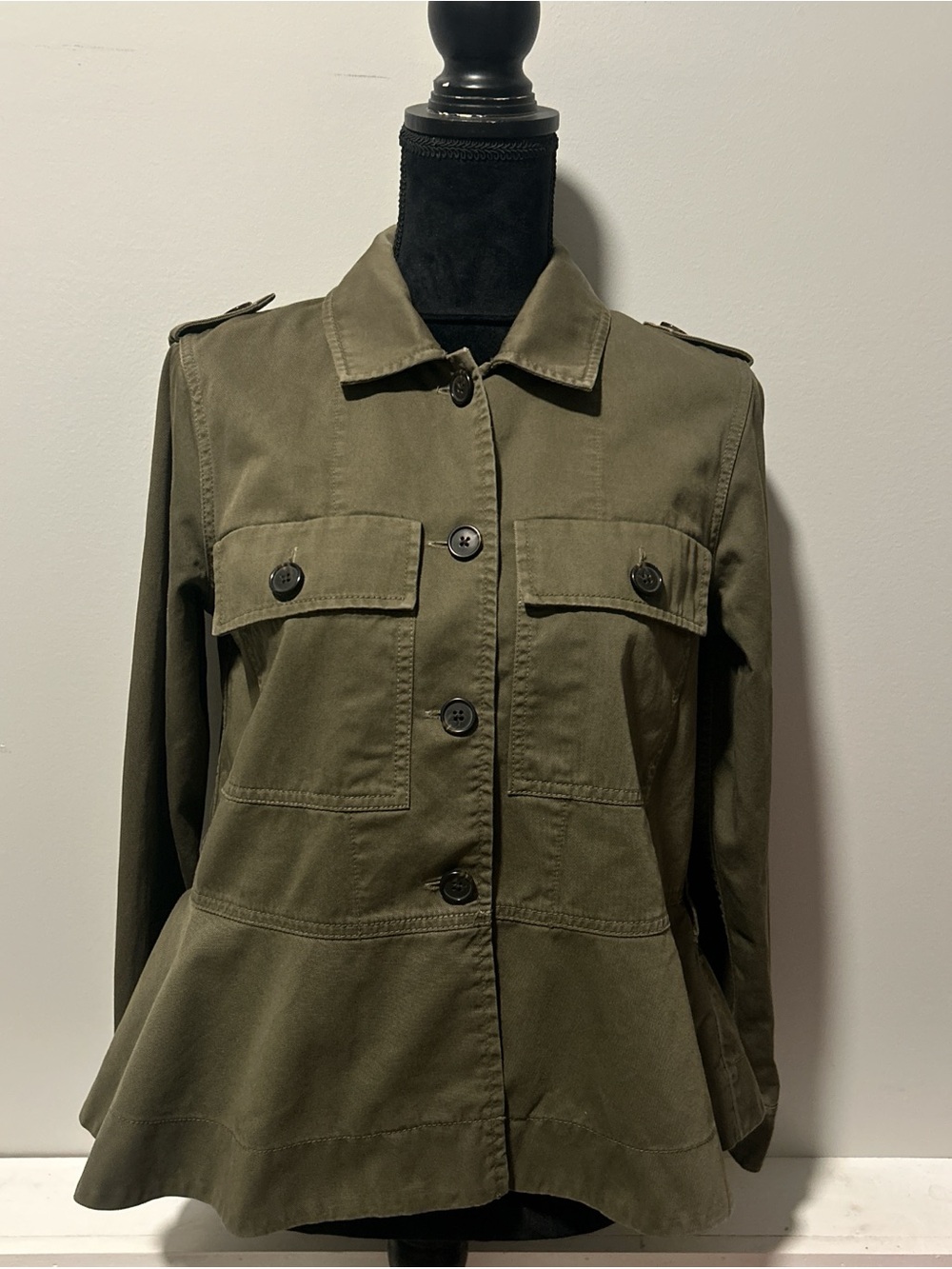 J. Crew Olive Green Utility Jacket with Peplum Hem
